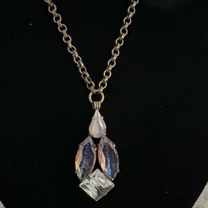 Camee Vintage Czech Glass Brass Open Purple Blue White Shimmer